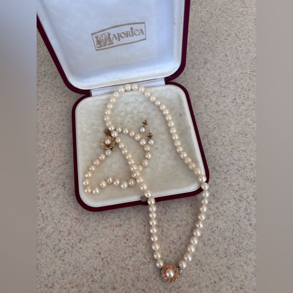 Vintage REAL Majorica pearl necklace set sterling silver